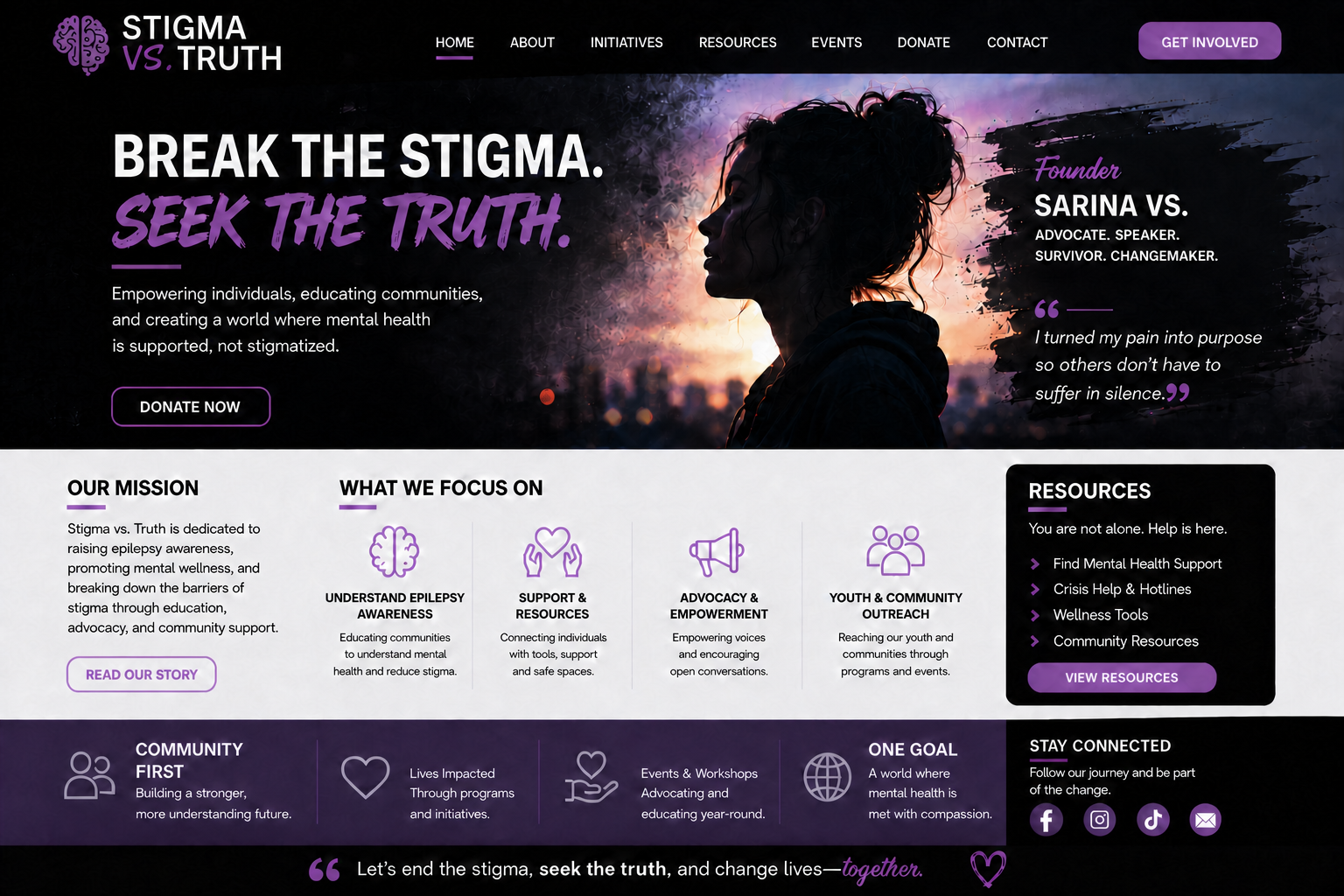 Stigma vs. Truth mental health advocacy homepage