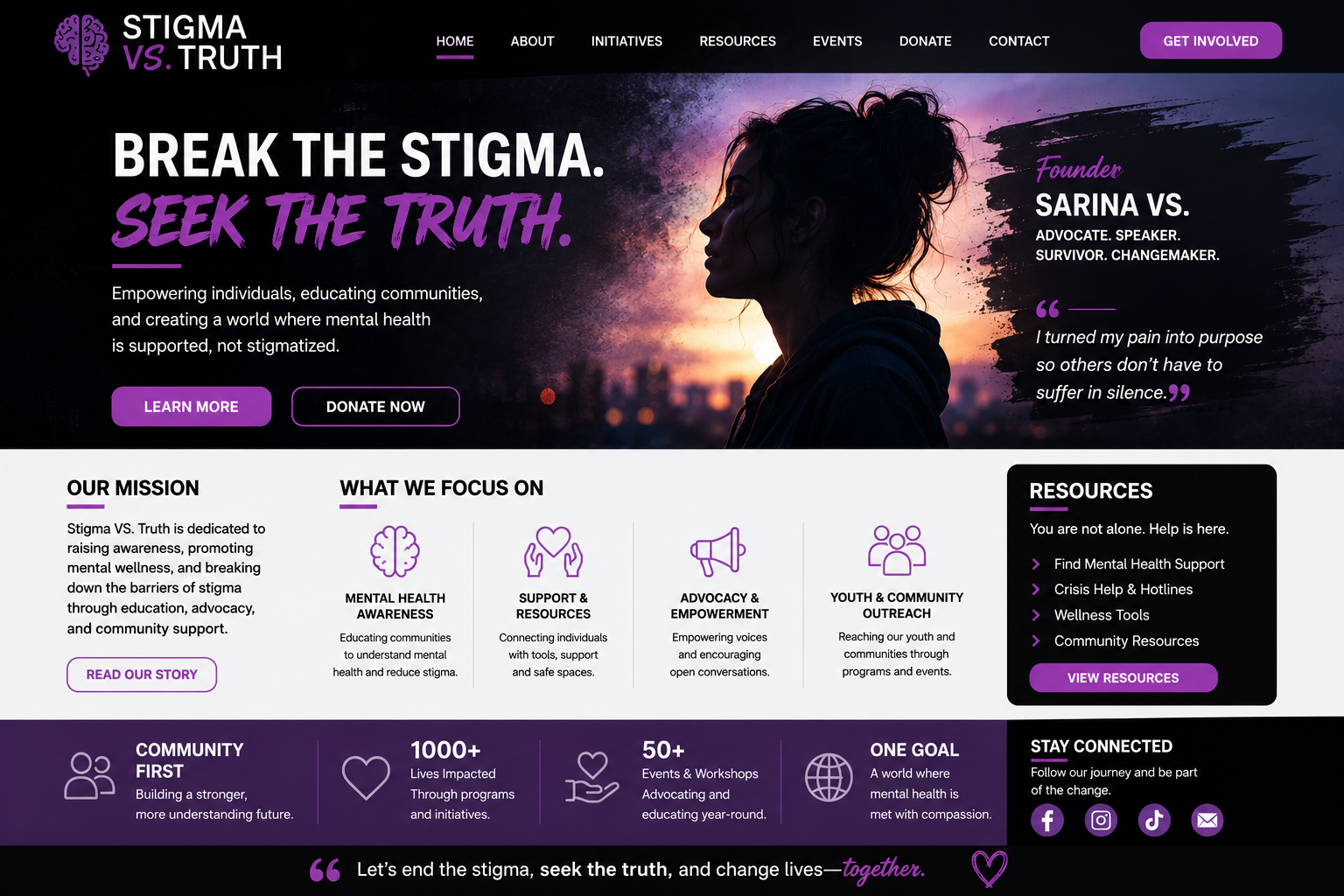 Stigma vs. Truth mental health advocacy homepage