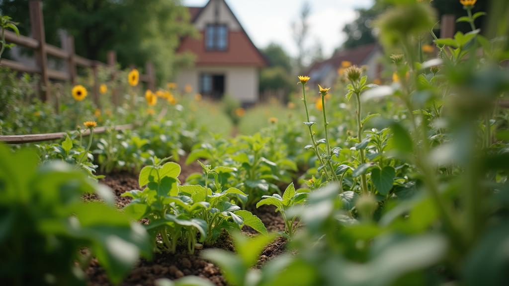 Eye-level view of a community garden with diverse plants