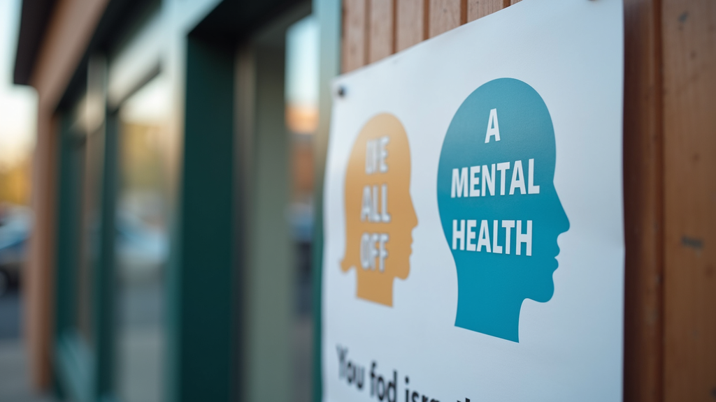 Close-up view of a mental health awareness poster on a community bulletin board
