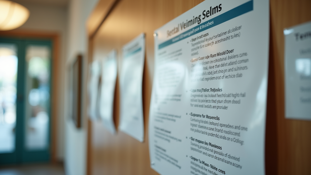 Close-up view of a community center bulletin board with mental health resources